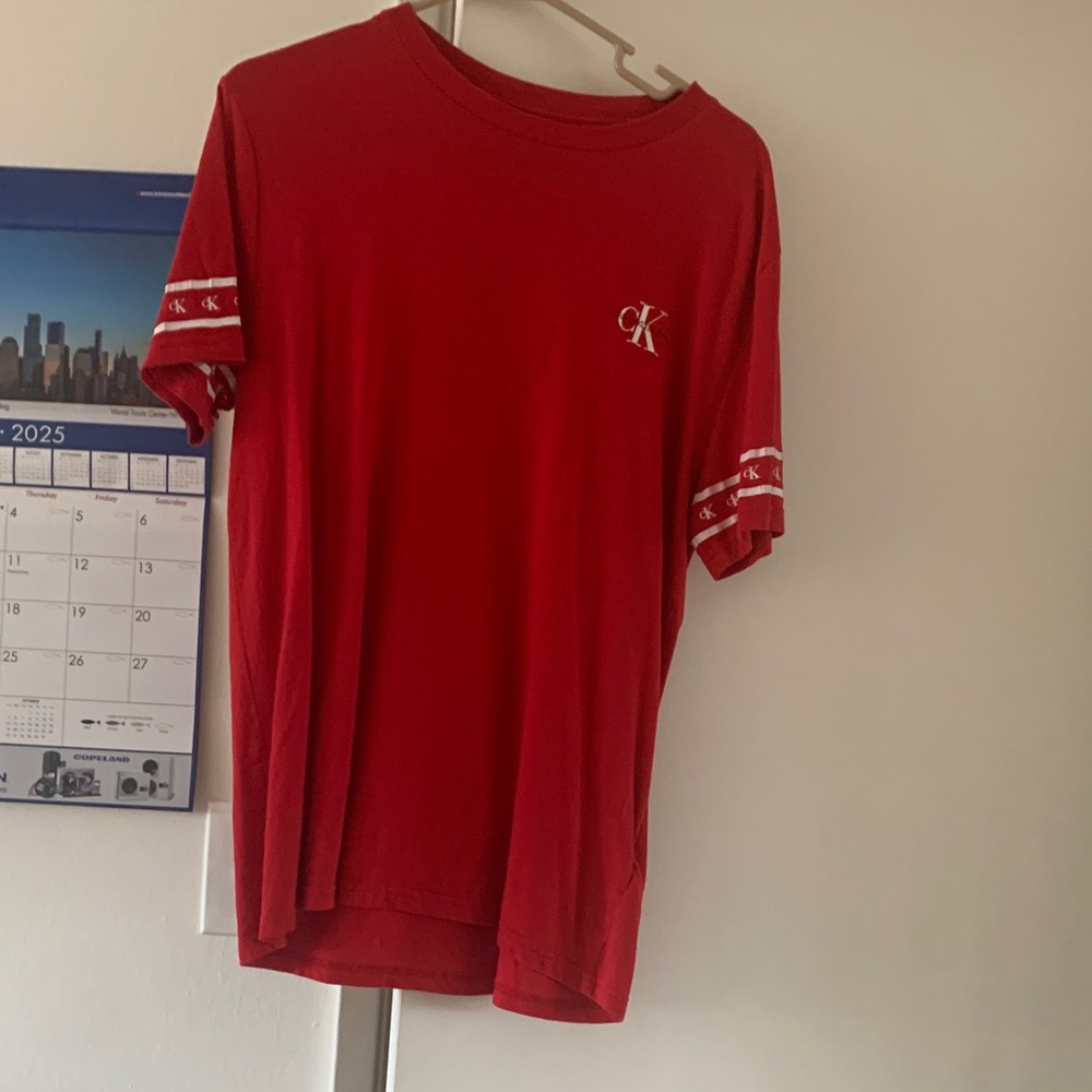 Calvin Klein Vibrant Red Tee with Logo Accents